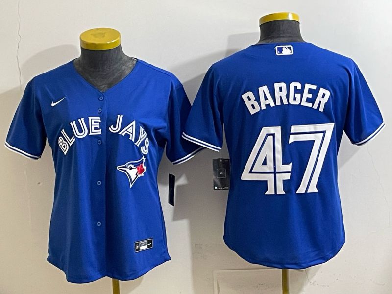 Women 2025 Nike Toronto Blue Jays #47 Barger Blue Game MLB Jersey 01